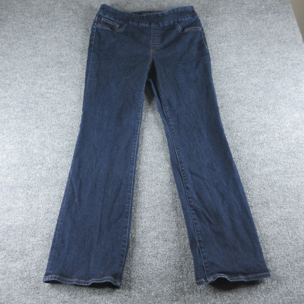 Chicos Slim Boot Jeans Womens 10R Blue Dark‎ Wash Mid Rise Stretch Denim Casual